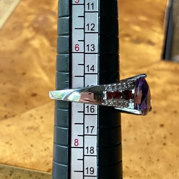 Moroccan Amethyst Red Garnet Sterling Silver Ring Size 7 - Picture 8 of 9